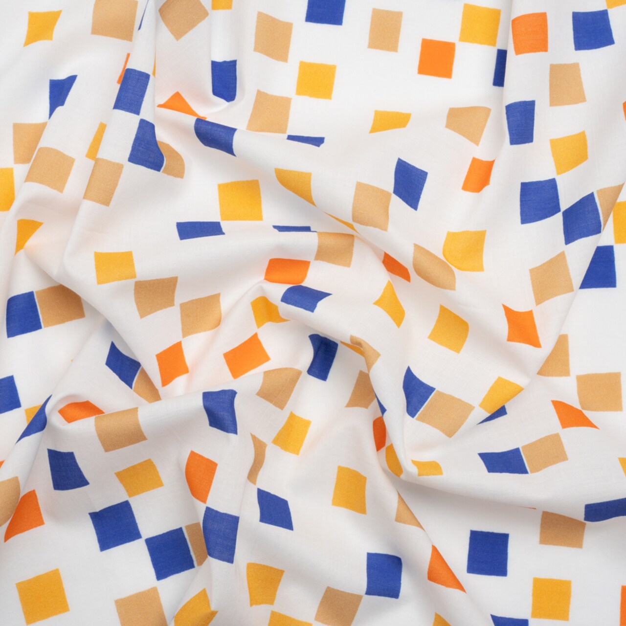 1 Yard Cotton Voile Fabric Blue and Orange Square Confetti Print Fabric